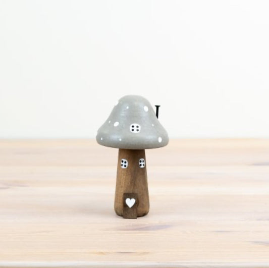 Wooden Grey Mushroom House 12.5cm