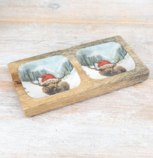 Snow Highland Cow Double Tray 20cm