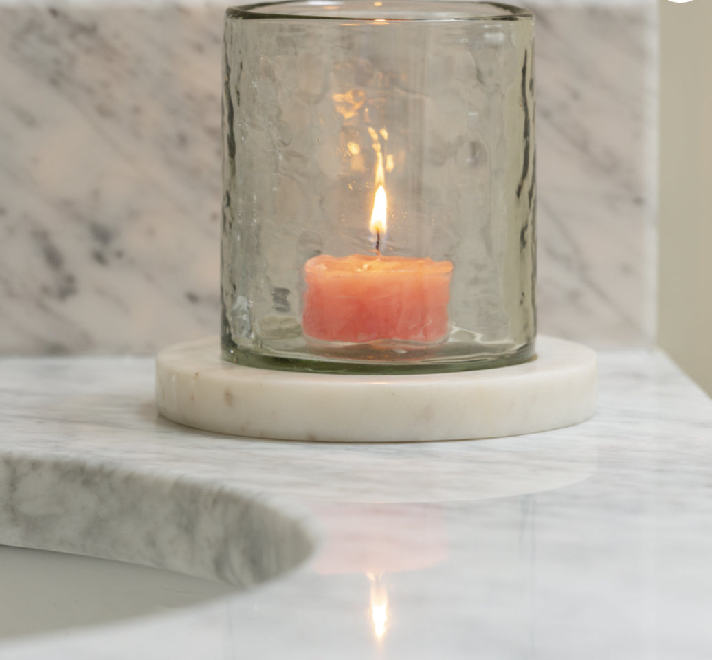 Hammered Glass Tea Lights with Marble Base