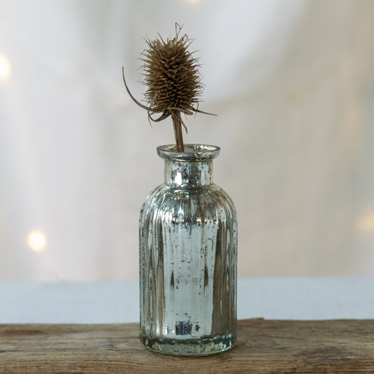 Ribbed Small Silver Vase