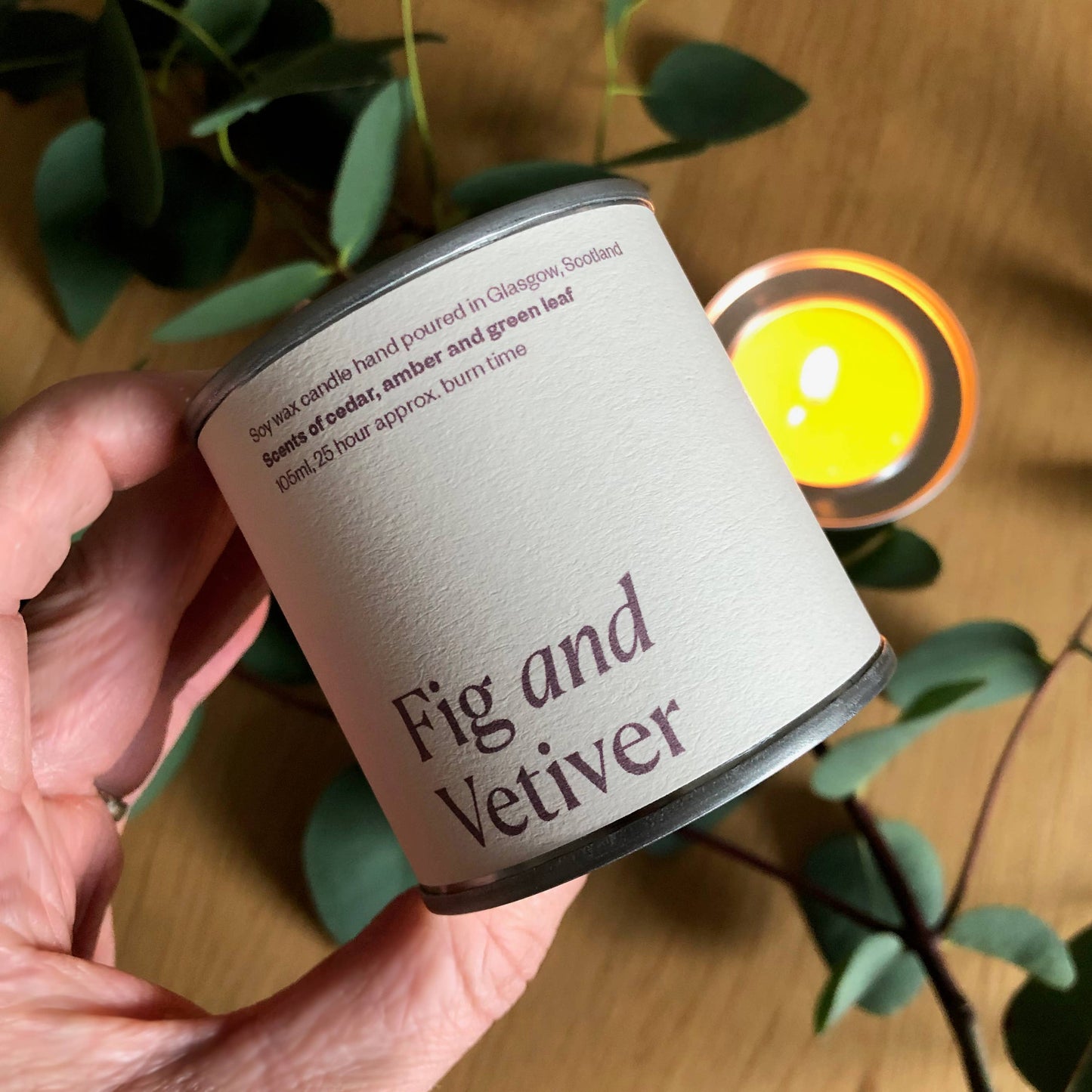 Fig and Vetiver Soy Wax Candle Tin : Large