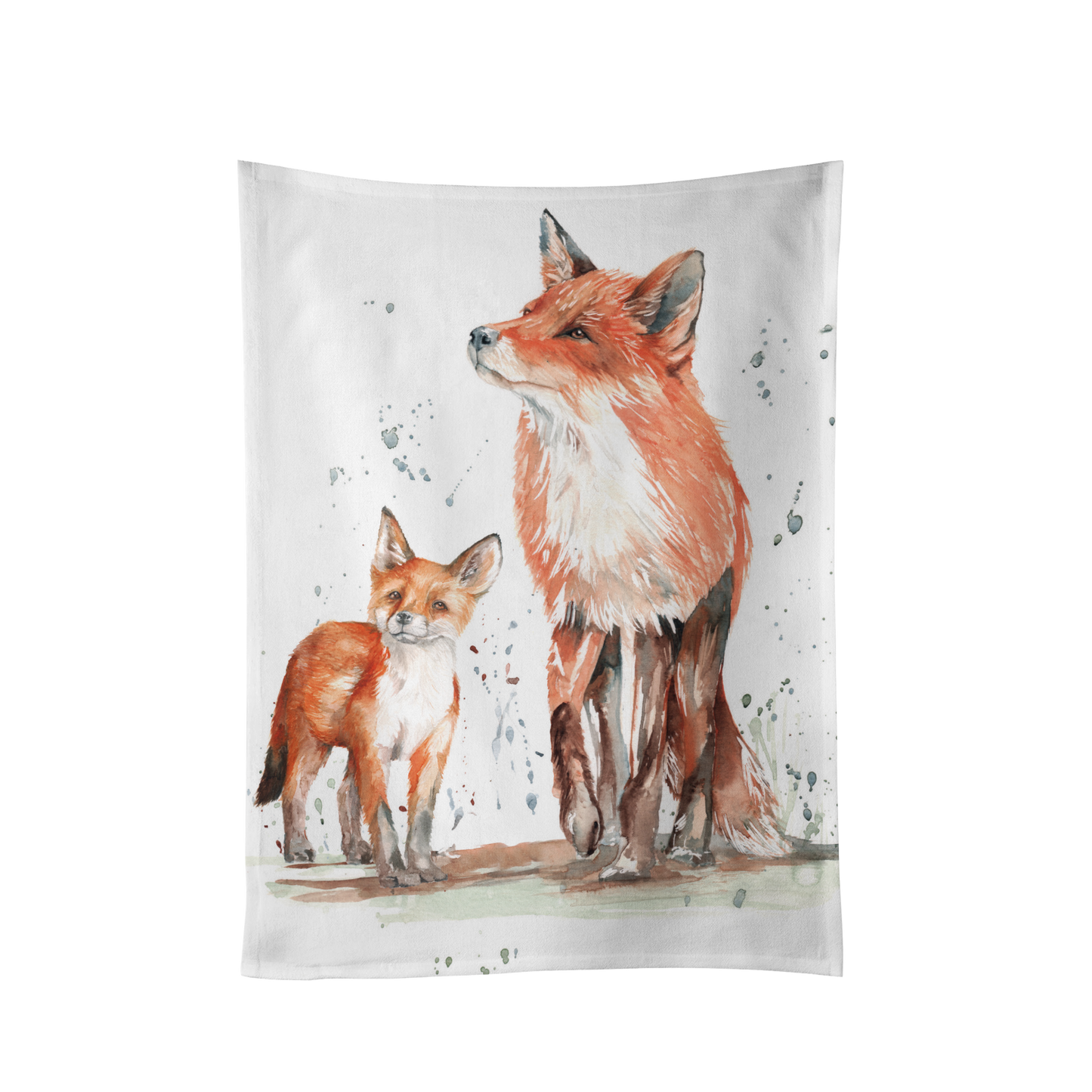 Fox and Cub Design Cotton Teatowel