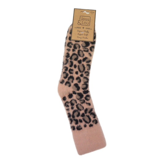 Pink Fluffy Leopard Print Socks SL834