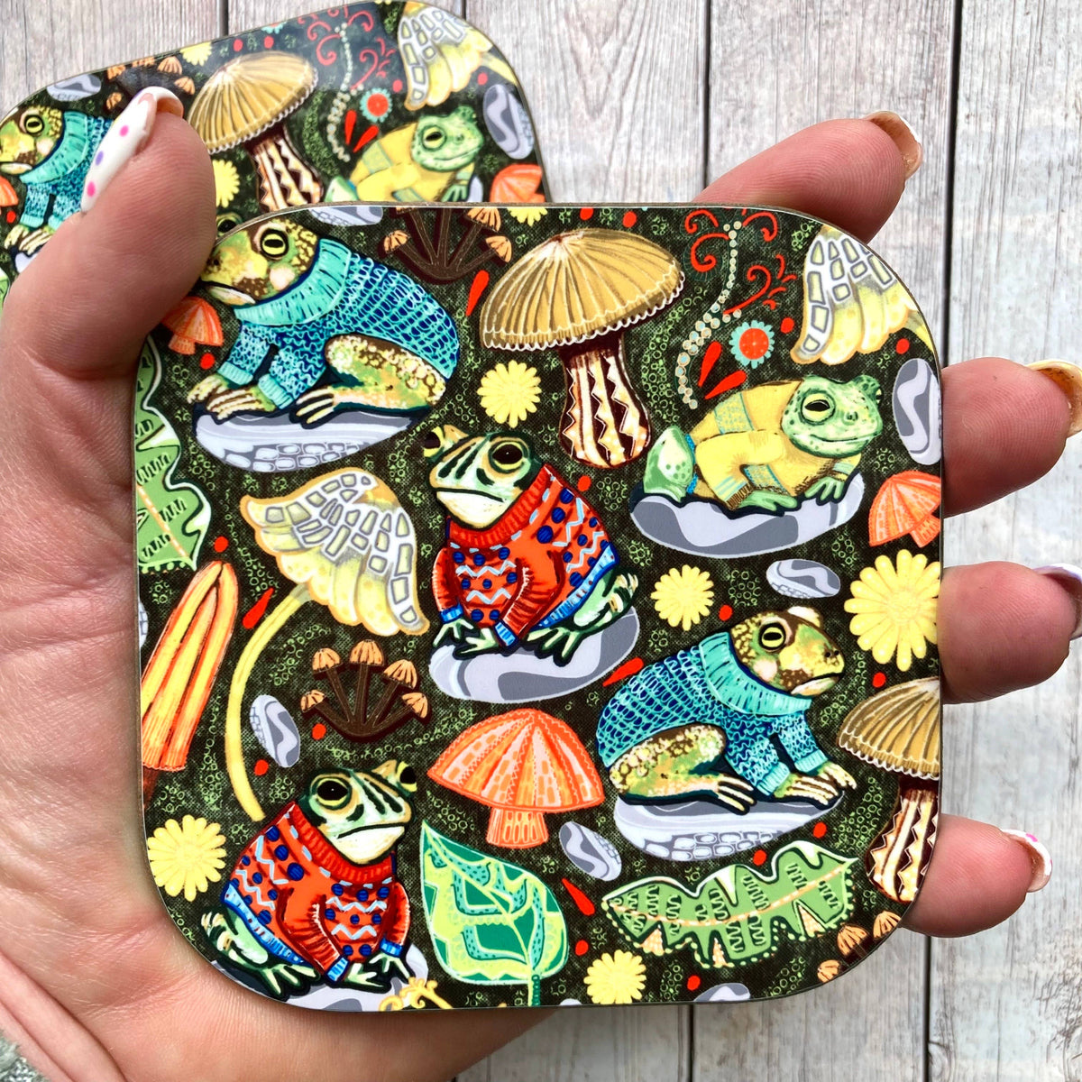 Toads In Jumpers Coaster, Toad Pattern, Frog Coaster.