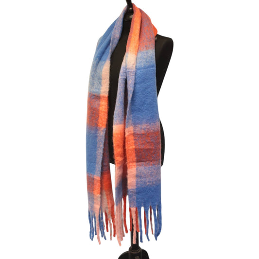 Red & Blue Checked Chunky Winter Scarf SW832