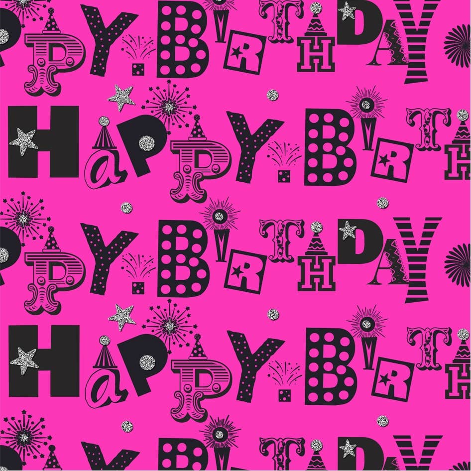 Eco-friendly FSC™ Biodegradable Glitter Party roll wrap 12s: Pink Birthday
