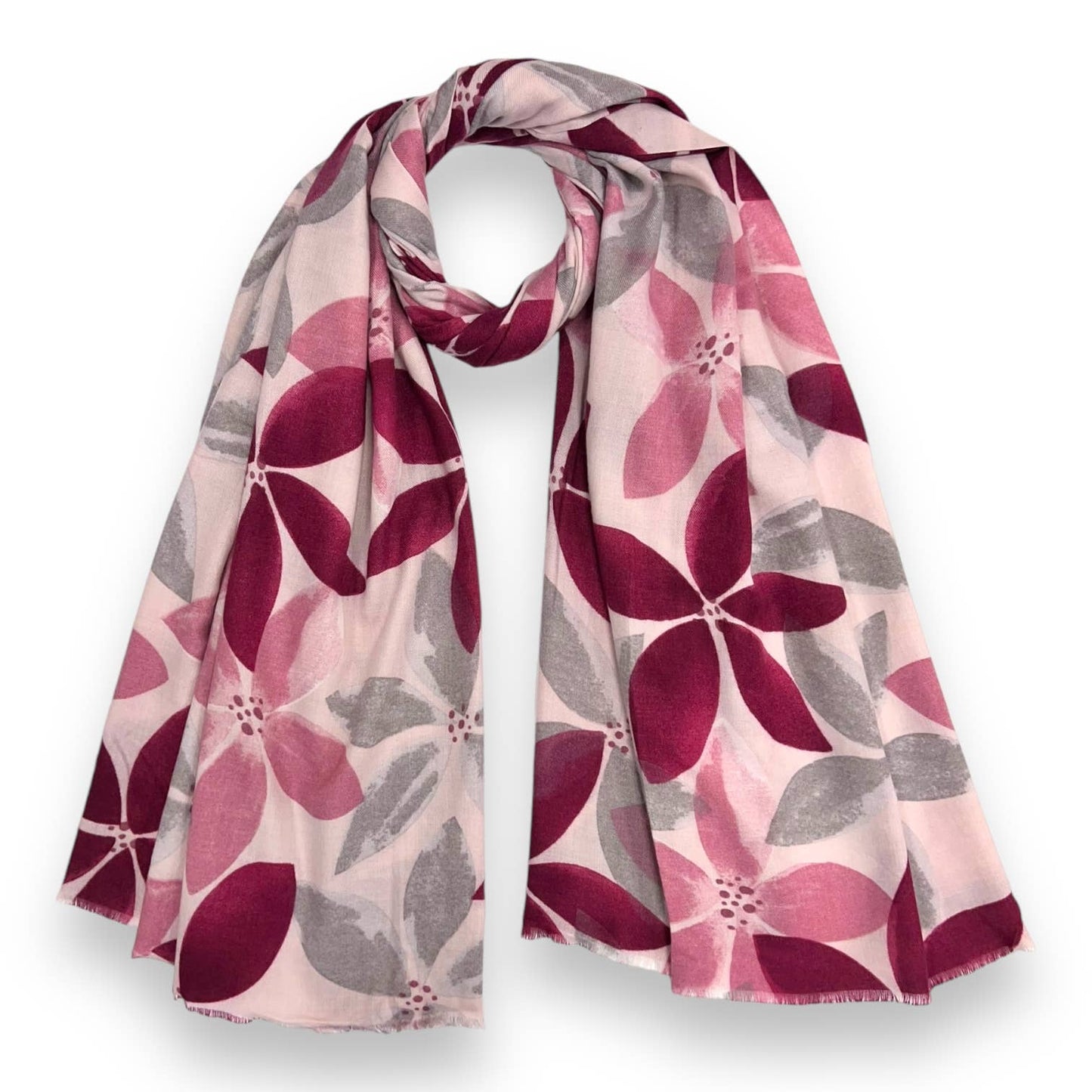 Pink Ash tree leaves print of medium weight scarf: Pink