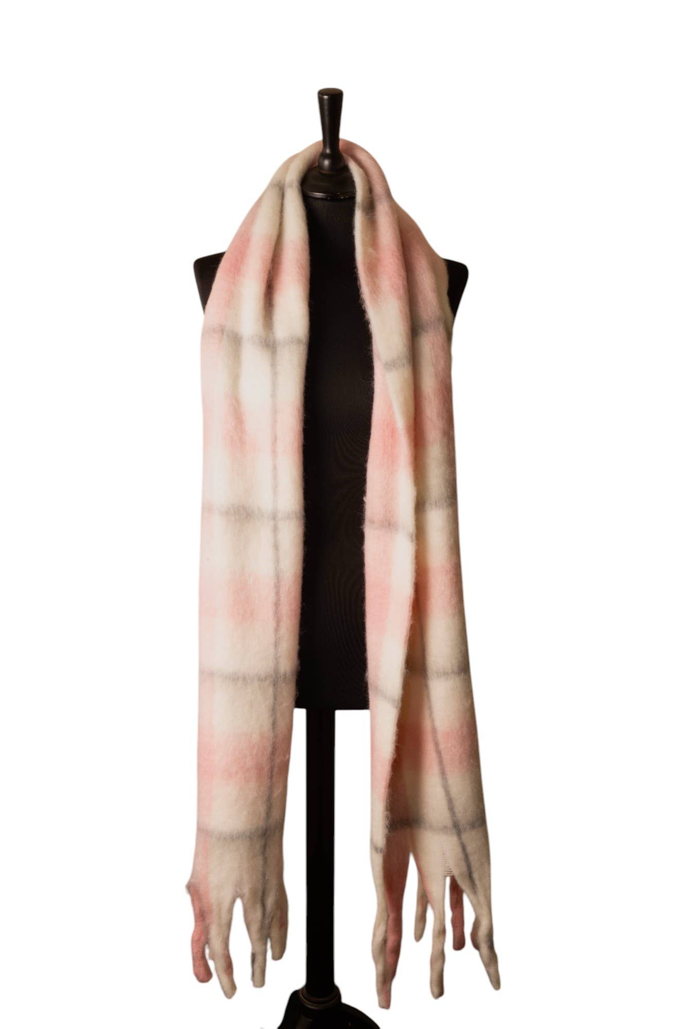 Pink & White Checked Chunky Winter Scarf SW780
