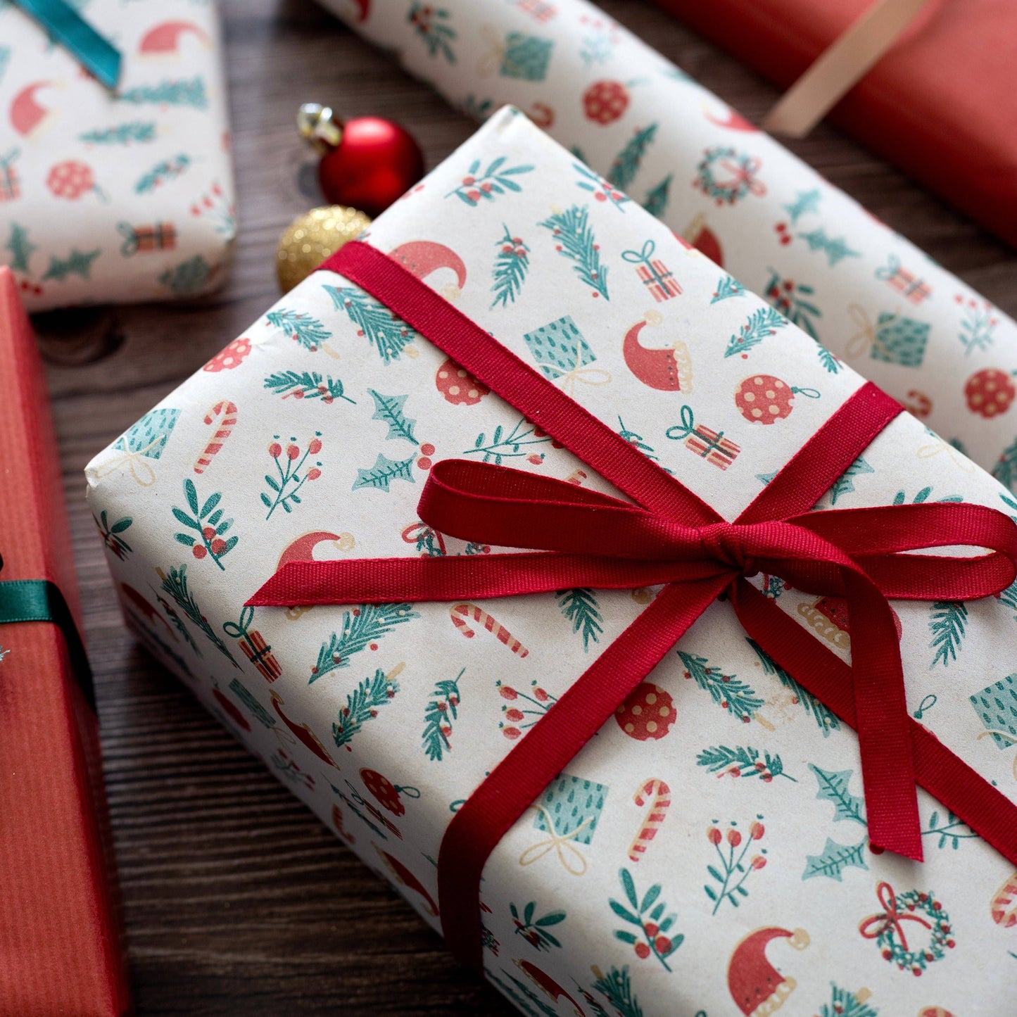 5m roll of Santa Hats Christmas Eco Wrapping Paper Festive
