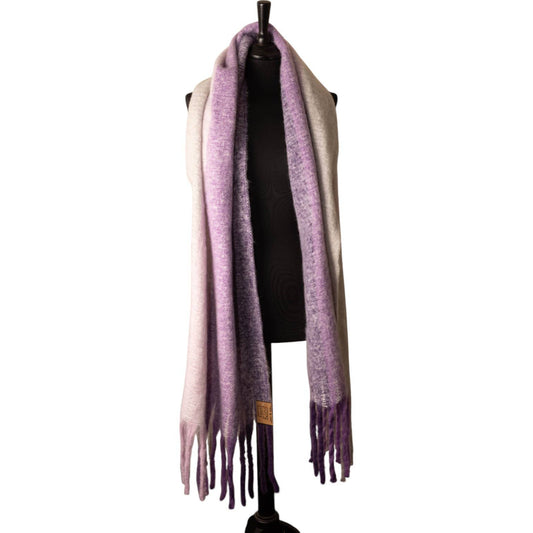 Grey, Pink & Purple Striped Chunky Winter Scarf SW761