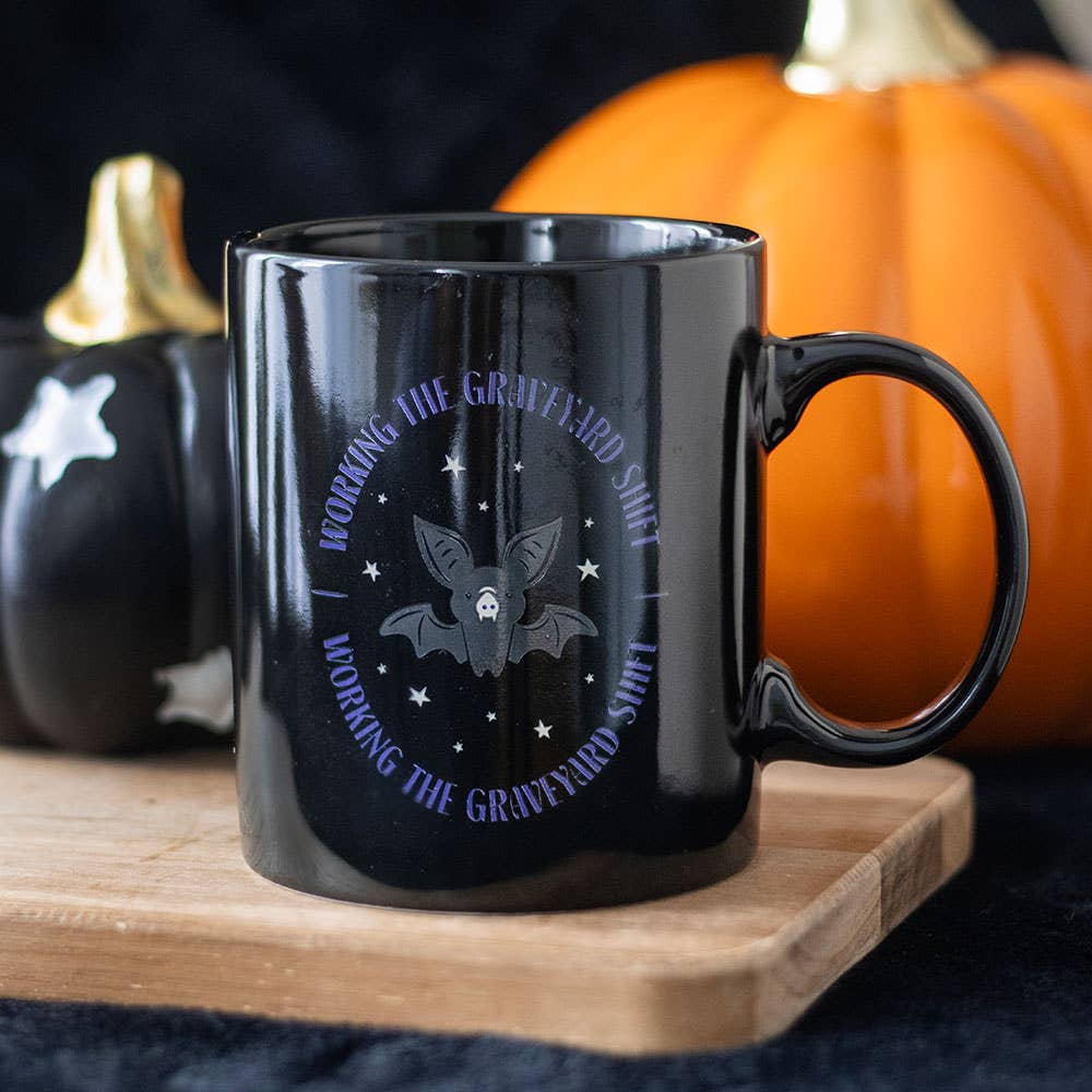 Graveyard Shift Halloween Bat Mug