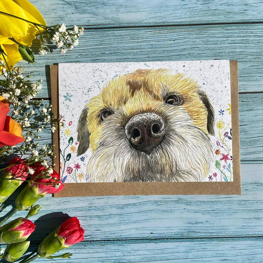Tilly the Border Terrier Eco Friendly Animal Card Blank Dog: NAKED