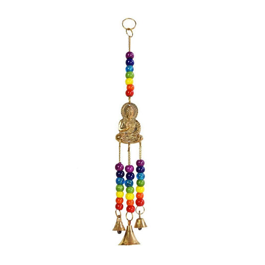 Hanging windchime with Chakra Beads, Buddha, recycled brass