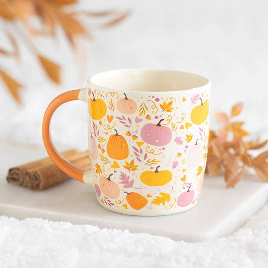 Pink and Orange Pumpkin Print Autumn Mug