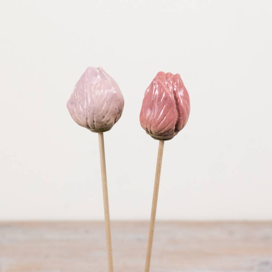 2/A Speckled Pink Tulip Garden Flower Stakes, 25cm