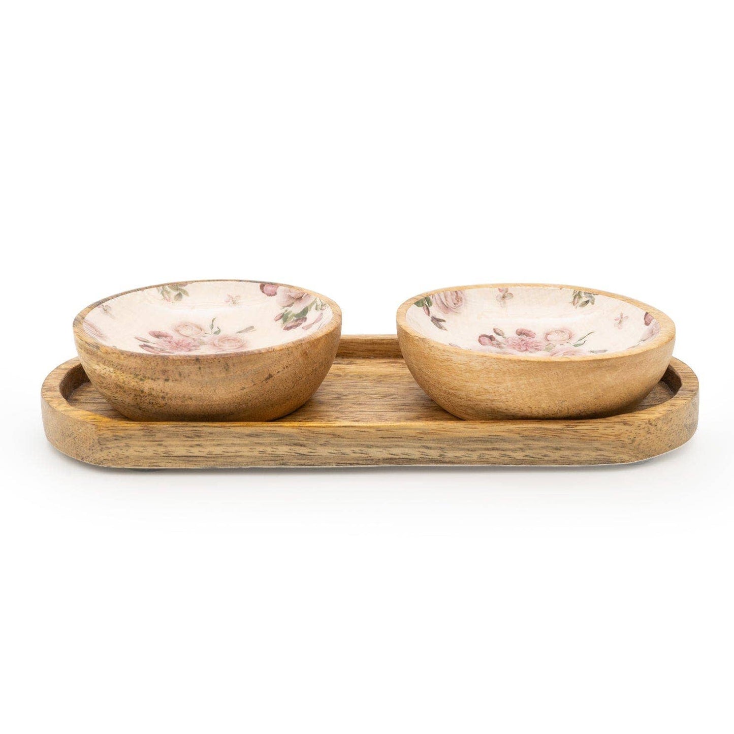 Set of 2 Small Mango Wood Dipping Bowls - Provence Blossom 4PK