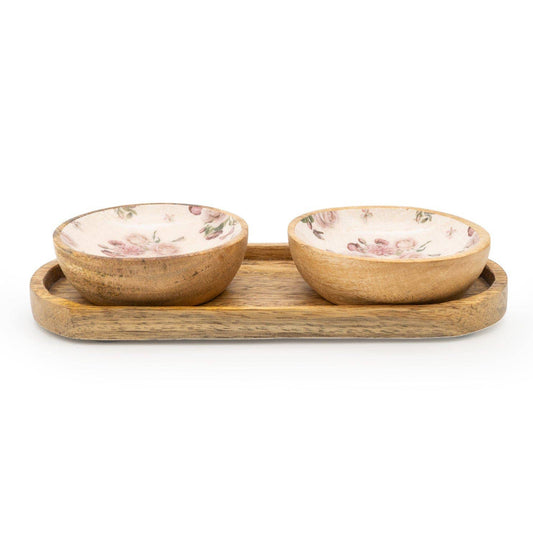 Set of 2 Small Mango Wood Dipping Bowls - Provence Blossom 4PK