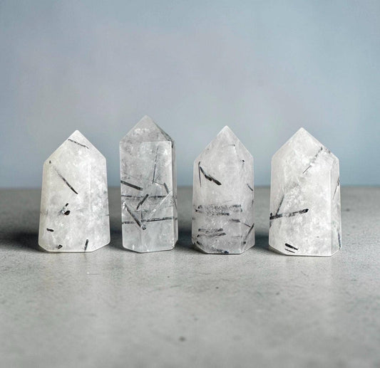 Tourmalinated Quartz Tower with Black Tourmaline: Product Only