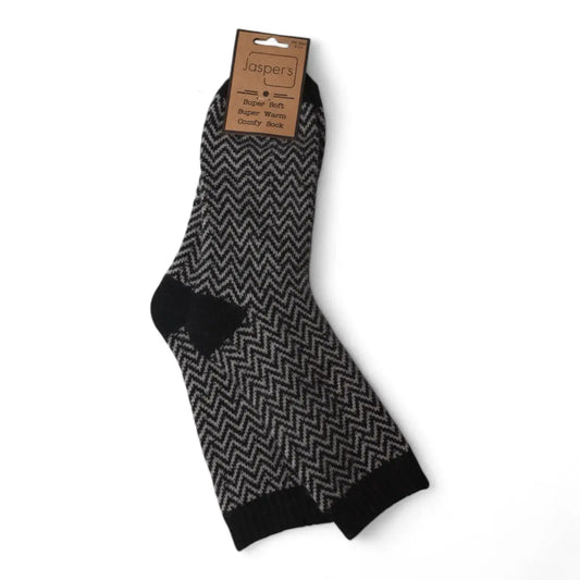 Black Herringbone Super Cosy Men's Socks JS816
