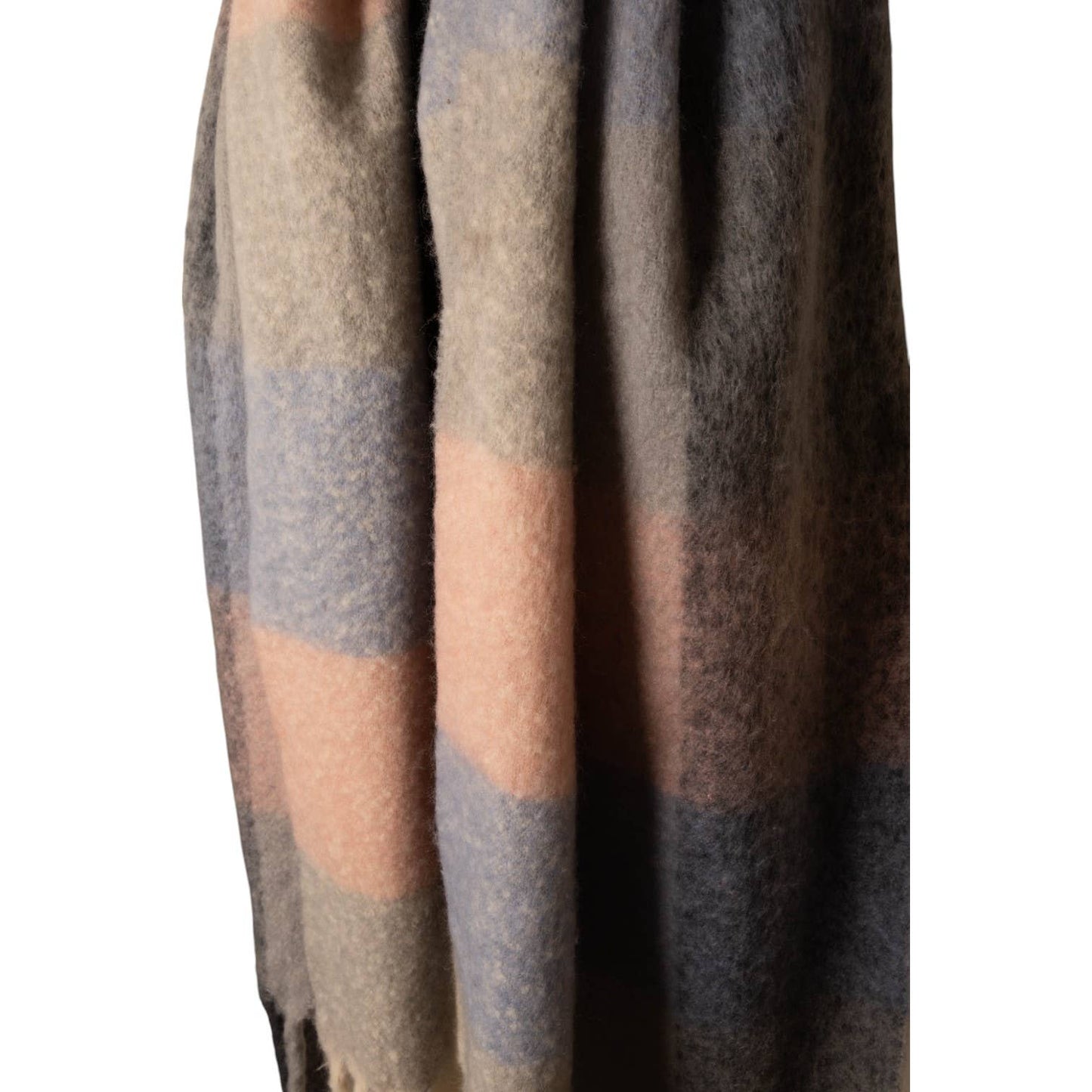 Grey, Pink & Blue Checked Chunky Winter Scarf