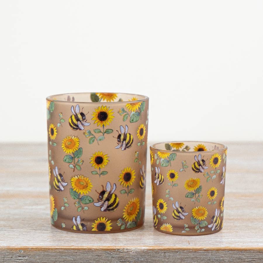 Glass Bee & Sunflower Candle Holder, 12.5cm