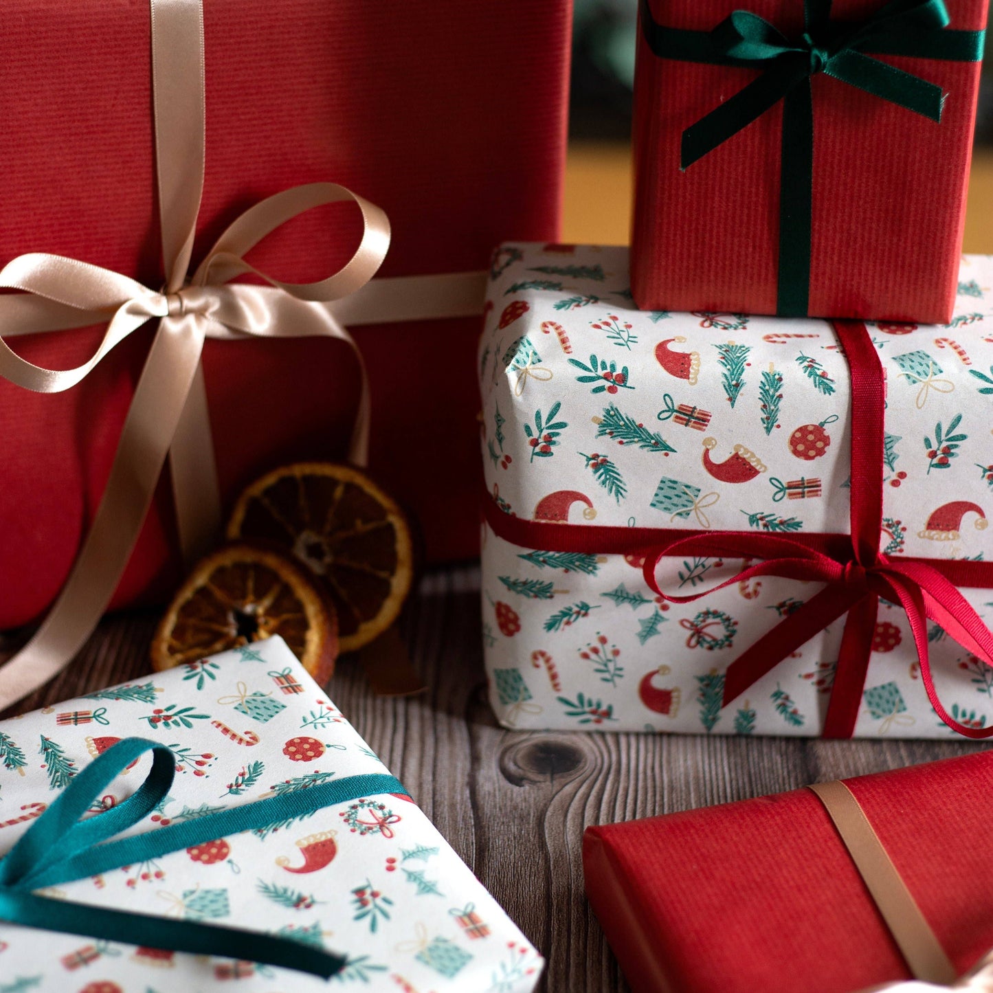 5m roll of Santa Hats Christmas Eco Wrapping Paper Festive