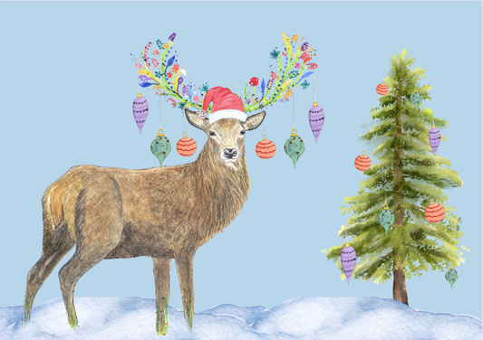 Christmas Stag | Eco Friendly Art Card cute colourful Deer: NAKED