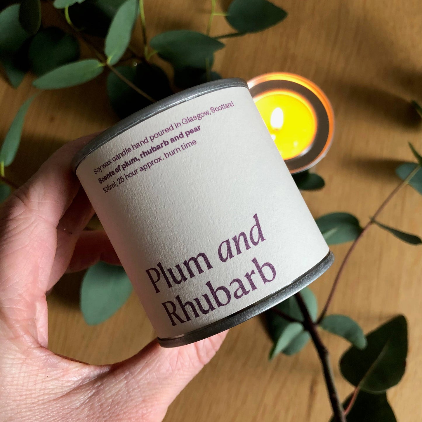 Plum and Rhubarb Soy Wax Candle Tin: Large