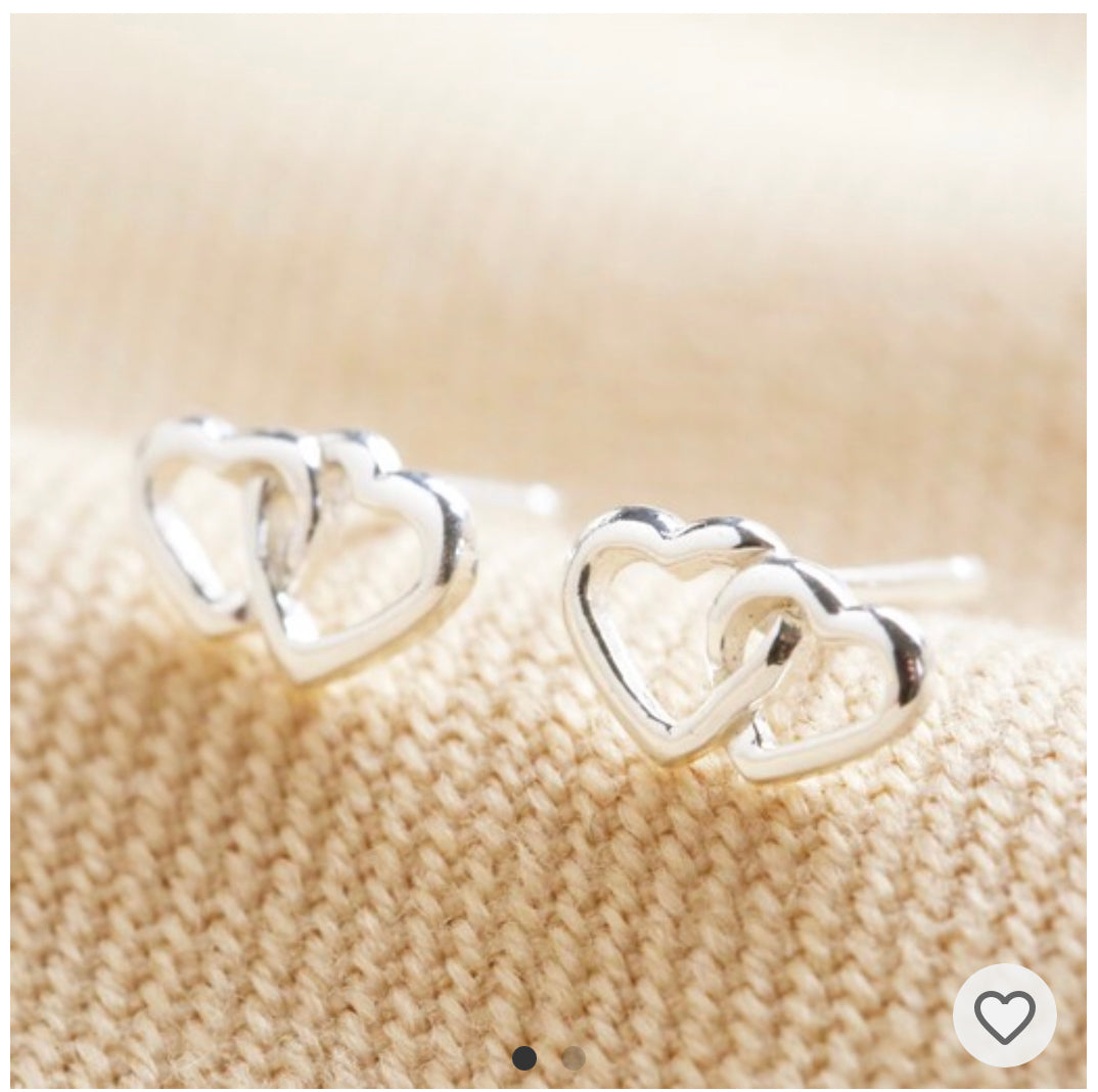 Sterling Silver Interlocking Heart Stud Earrings