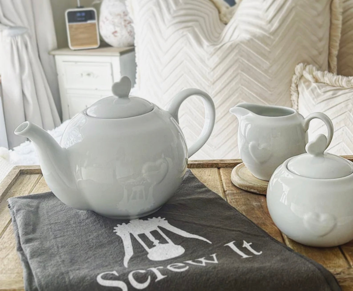 Porcelain Tea Set with Heart Detail