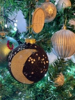 Black moon & stars glitter bauble